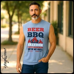 NWOT!! MEN'S XL GREY BEER, BARBECUE, FREEDOM TANK TOP